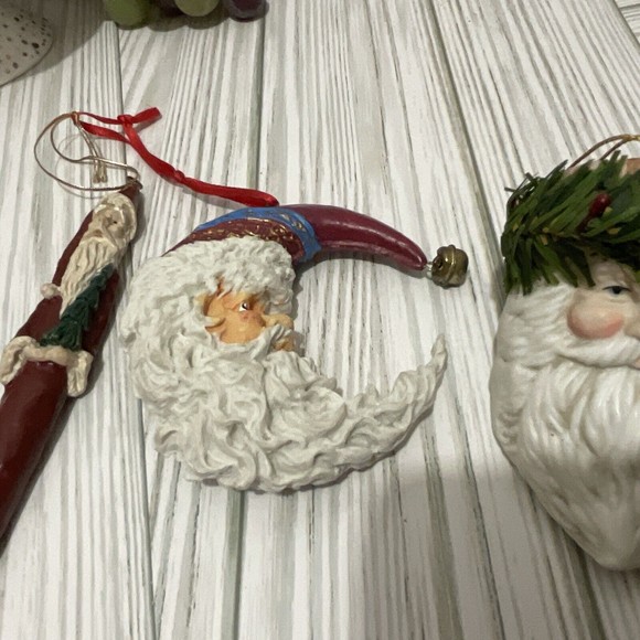 OLD World SANTA FIGURINES - SET OF 3 - ORNAMENTS - Moon, Stick,Head - Picture 2 of 3